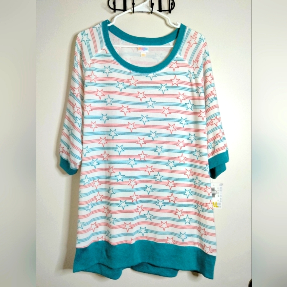 LulaRoe (Size 3XL) Multicolored Striped & Stars Lightweight Sweater (NEW-NWT)